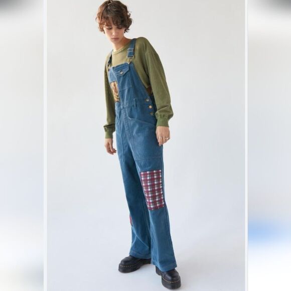 Urban Outfitters wide leg 💯  cotton corduroy overalls size L dungarees b - Picture 16 of 16